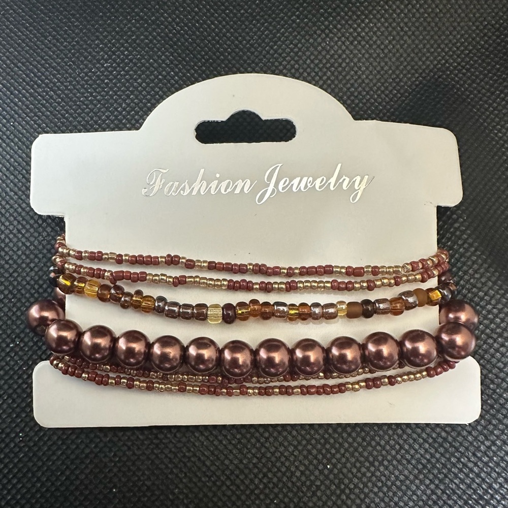 Beaded Bracelet Set in Burgundy Cooper